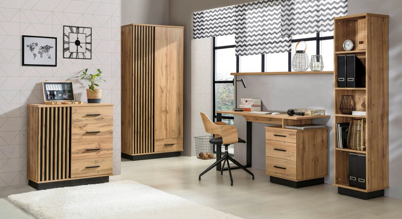 Beautysofa Drehtürenschrank mit Spiegel und zwei Schubladen Lamelo (mit zwei Schubladen, praktisch, viel Stauraum) mit praktischer Kleiderstange, viertürig Bild 3