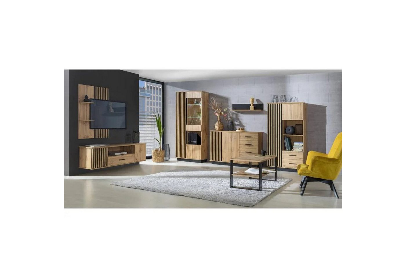 Beautysofa Drehtürenschrank mit Spiegel und zwei Schubladen Lamelo (mit zwei Schubladen, praktisch, viel Stauraum) mit praktischer Kleiderstange, viertürig Bild 4