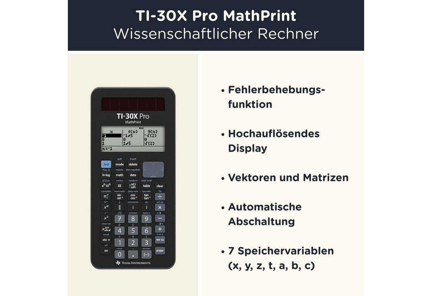 Texas Instruments Taschenrechner TI-30X Pro MathPrint inkl. WYNGS Schutztasche Schwarz Bild 4