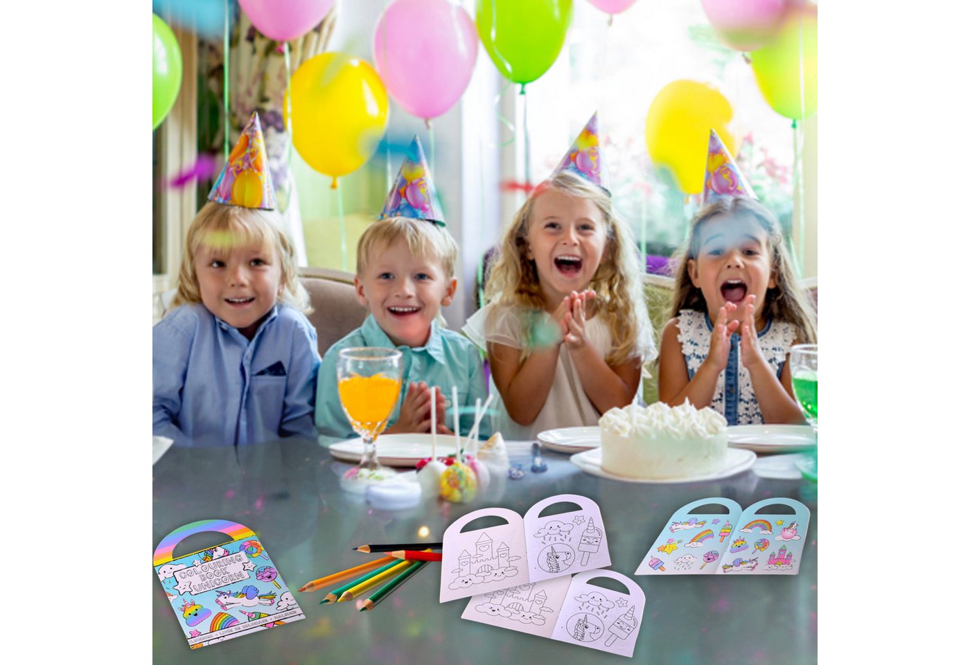TE-Trend Stickerbuch 12 Stück Einhorn Motiv Malheft Ausmalheft Set im Kleinformat, mit 15 Stickern Bild 2