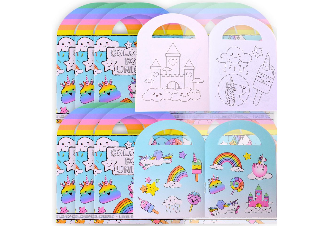 TE-Trend Stickerbuch 12 Stück Einhorn Motiv Malheft Ausmalheft Set im Kleinformat, mit 15 Stickern Bild 3