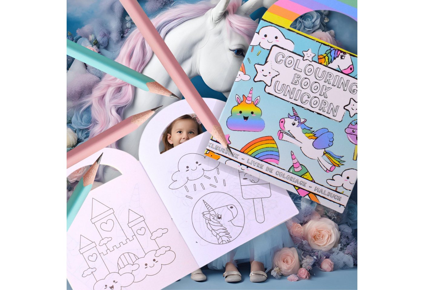 TE-Trend Stickerbuch 12 Stück Einhorn Motiv Malheft Ausmalheft Set im Kleinformat, mit 15 Stickern Bild 5