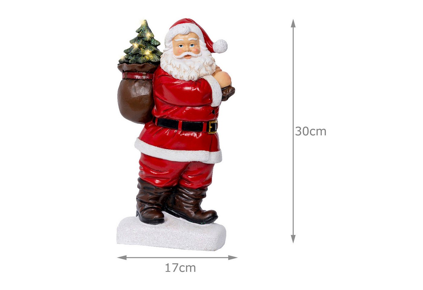 MARELIDA LED Dekofigur LED Weihnachtsmann mit leuchtendem Tannenbaum Santa Batterie 30cm, LED Classic, warmweiß (2100K bis 3000K) Bild 2