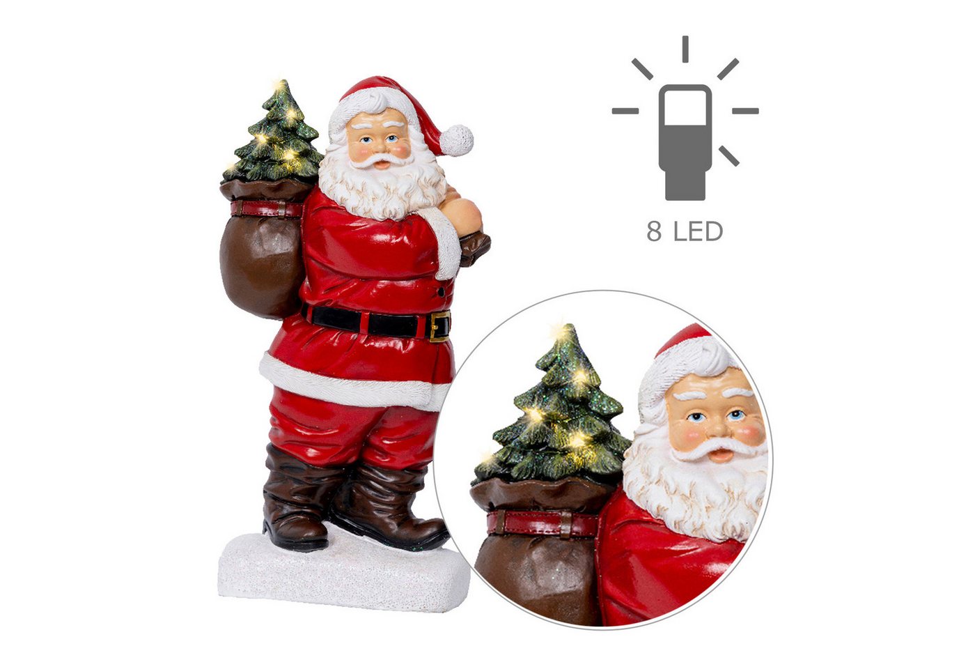 MARELIDA LED Dekofigur LED Weihnachtsmann mit leuchtendem Tannenbaum Santa Batterie 30cm, LED Classic, warmweiß (2100K bis 3000K) Bild 5