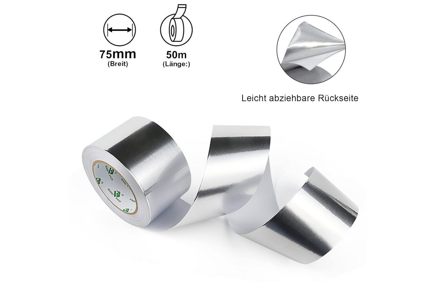 FELIXLEO Klebeband Aluminium Klebeband 75mmx50m Hitzebeständig Selbstklebend Dichtband (1-St)