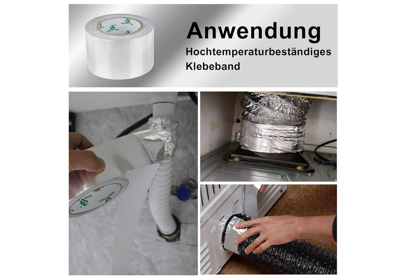 FELIXLEO Klebeband Aluminium Klebeband 75mmx50m Hitzebeständig Selbstklebend Dichtband (1-St) Bild 2