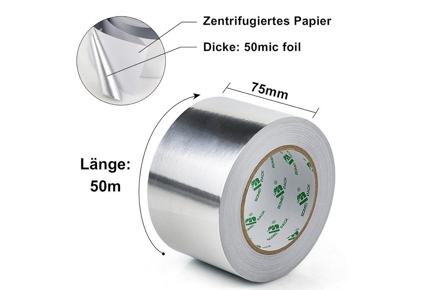 FELIXLEO Klebeband Aluminium Klebeband 75mmx50m Hitzebeständig Selbstklebend Dichtband (1-St) Bild 3