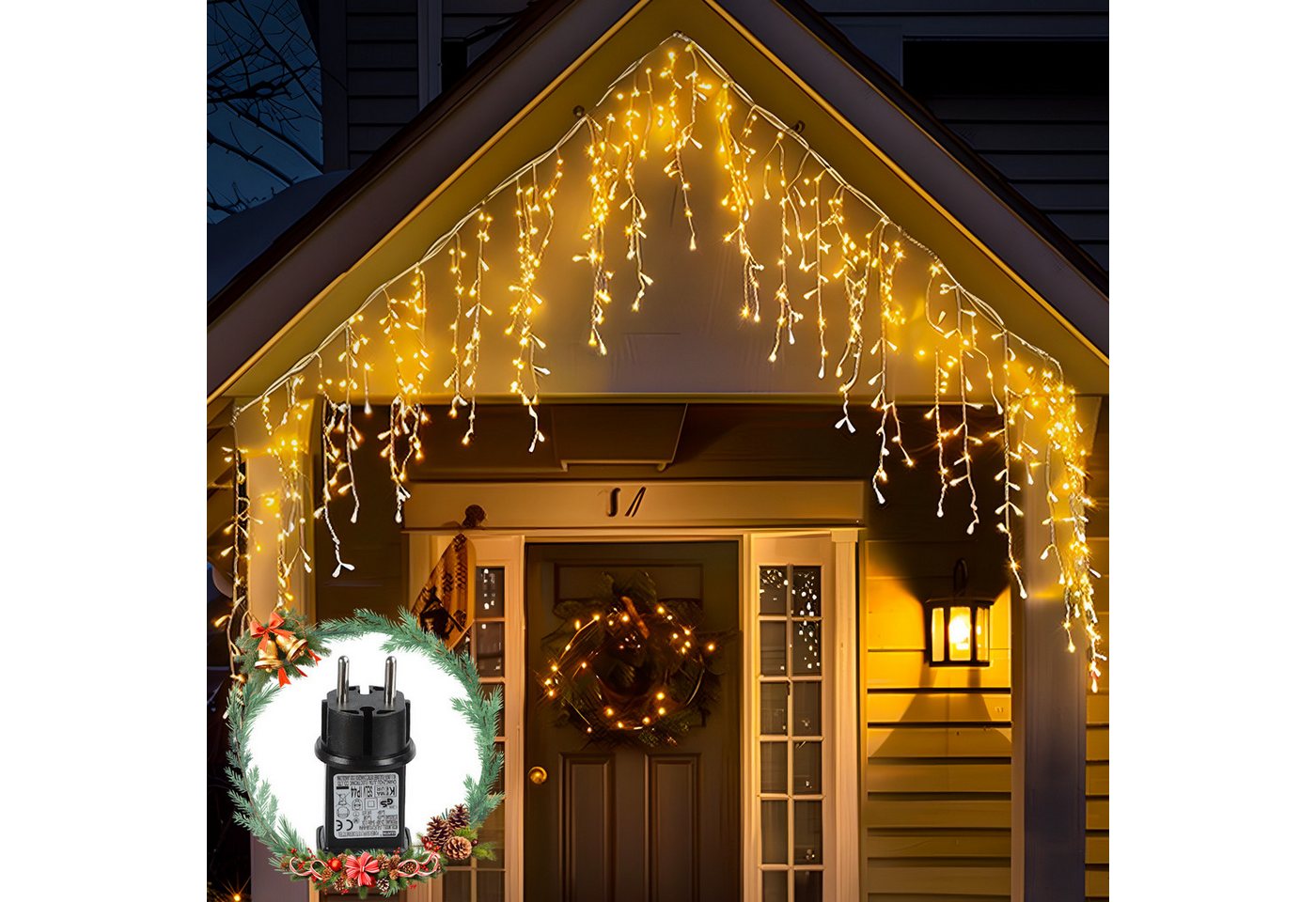 Aigostar LED-Lichtervorhang LED Eisregen Lichterkette Außen, 3M+5M 100LED, 8 Modi Bild 2