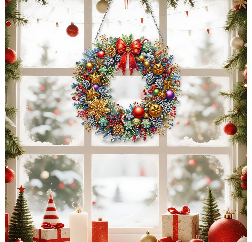 CLTYQ Kreativset Diamond Painting Weihnachtsdekorationskranz DIY Set,Weihnachtskranz, für Anfänger, Erwachsene & Kinder, Weihnachts Anhänger DIY Kit
