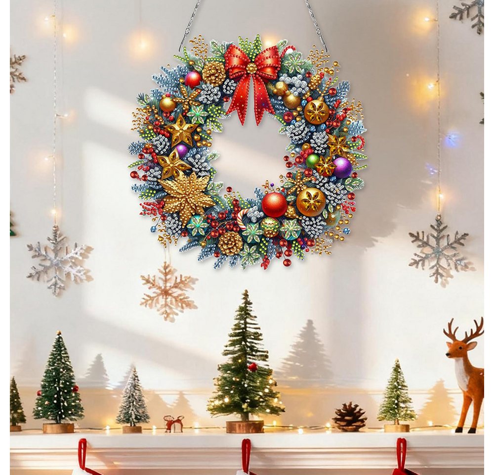 CLTYQ Kreativset Diamond Painting Weihnachtsdekorationskranz DIY Set,Weihnachtskranz, für Anfänger, Erwachsene & Kinder, Weihnachts Anhänger DIY Kit Bild 2