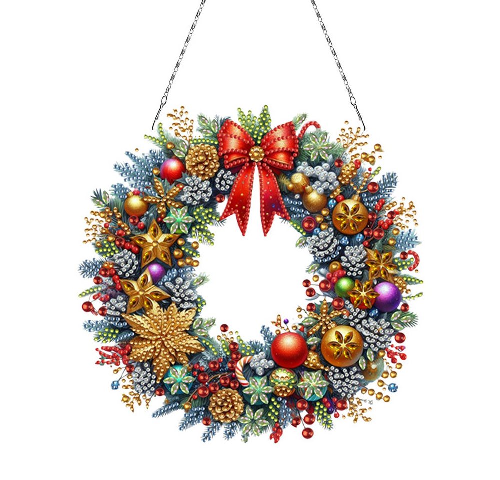 CLTYQ Kreativset Diamond Painting Weihnachtsdekorationskranz DIY Set,Weihnachtskranz, für Anfänger, Erwachsene & Kinder, Weihnachts Anhänger DIY Kit Bild 3