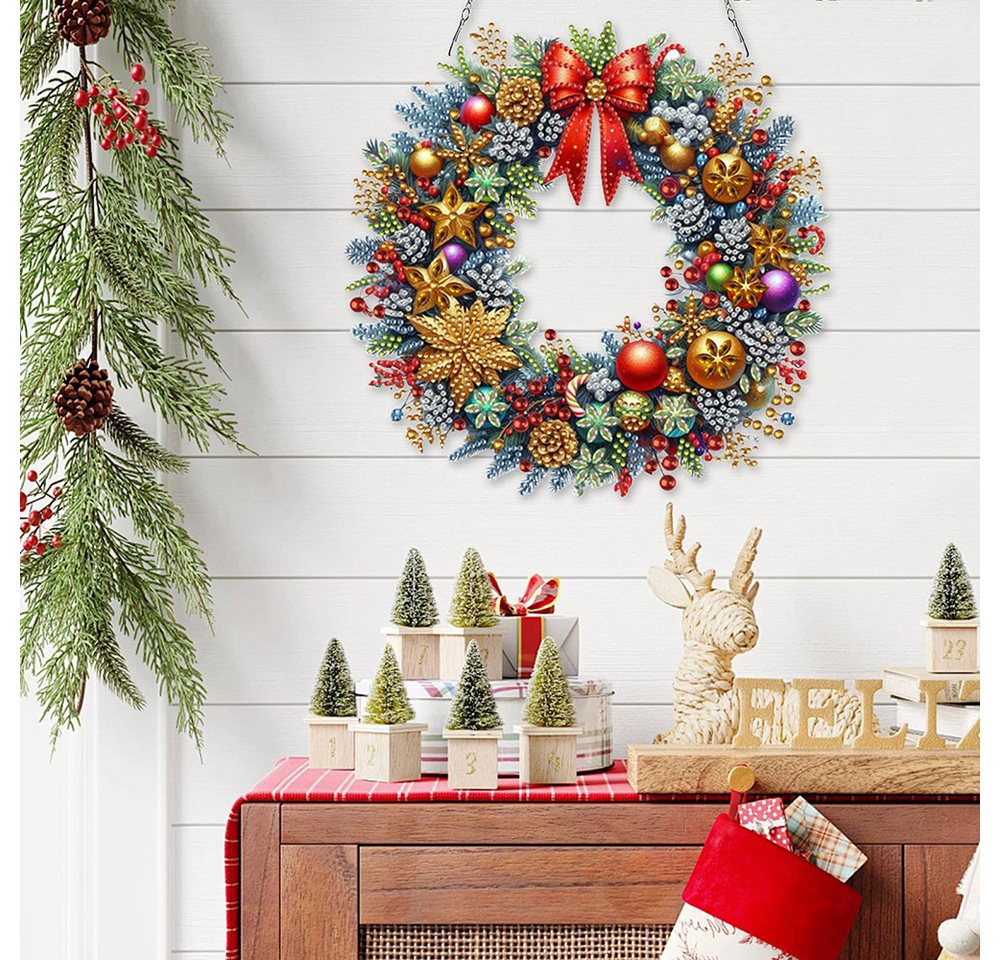 CLTYQ Kreativset Diamond Painting Weihnachtsdekorationskranz DIY Set,Weihnachtskranz, für Anfänger, Erwachsene & Kinder, Weihnachts Anhänger DIY Kit Bild 4