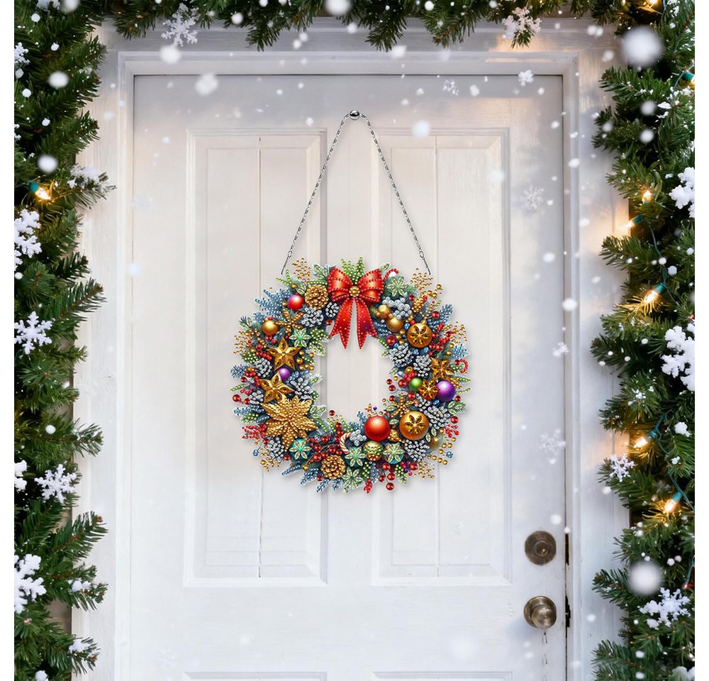 CLTYQ Kreativset Diamond Painting Weihnachtsdekorationskranz DIY Set,Weihnachtskranz, für Anfänger, Erwachsene & Kinder, Weihnachts Anhänger DIY Kit Bild 5