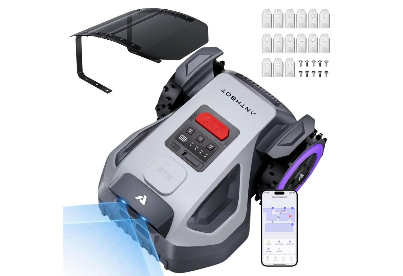 ANTHBOT Rasenmähroboter ANTHBOT M-Serie Set, Mähroboter ohne Begrenzungskabel, (RTK-Navigation • HDR-Dual-Vision • 45% Steigung), Kantenmähen, Multizonen, Schnitthöhe per App, IPX6 Bild 5