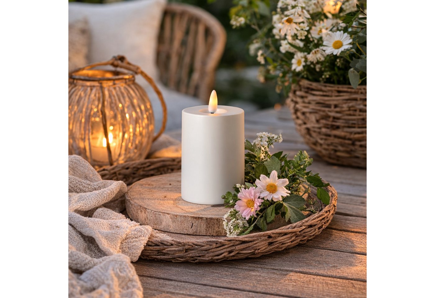 MARELIDA LED-Kerze LED Outdoorkerze 7,5x12,5cm weiß für Innen Außen mit Timer, LED Classic, warmweiß (2100K bis 3000K) Bild 2