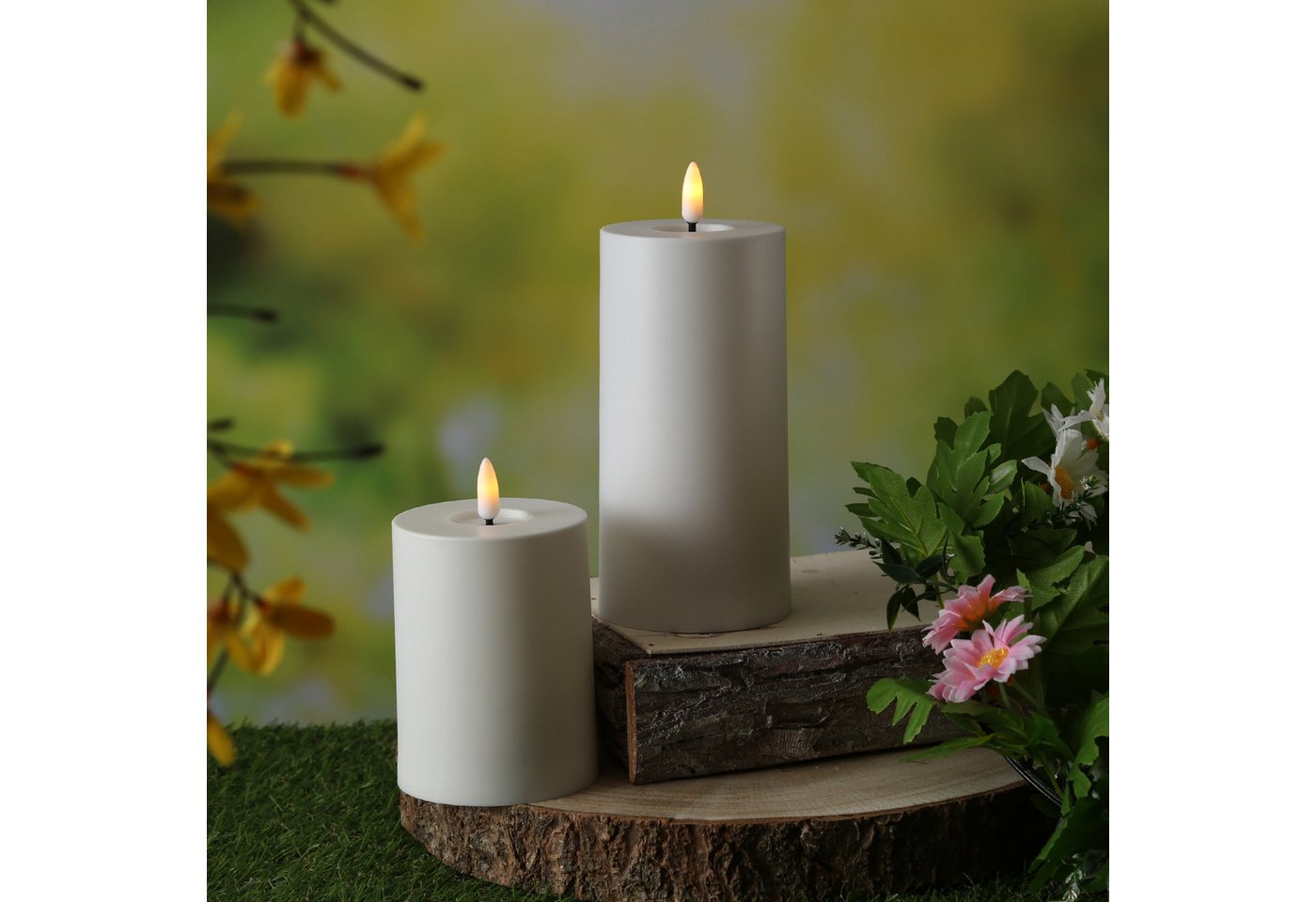MARELIDA LED-Kerze LED Outdoorkerze 7,5x12,5cm weiß für Innen Außen mit Timer, LED Classic, warmweiß (2100K bis 3000K) Bild 3
