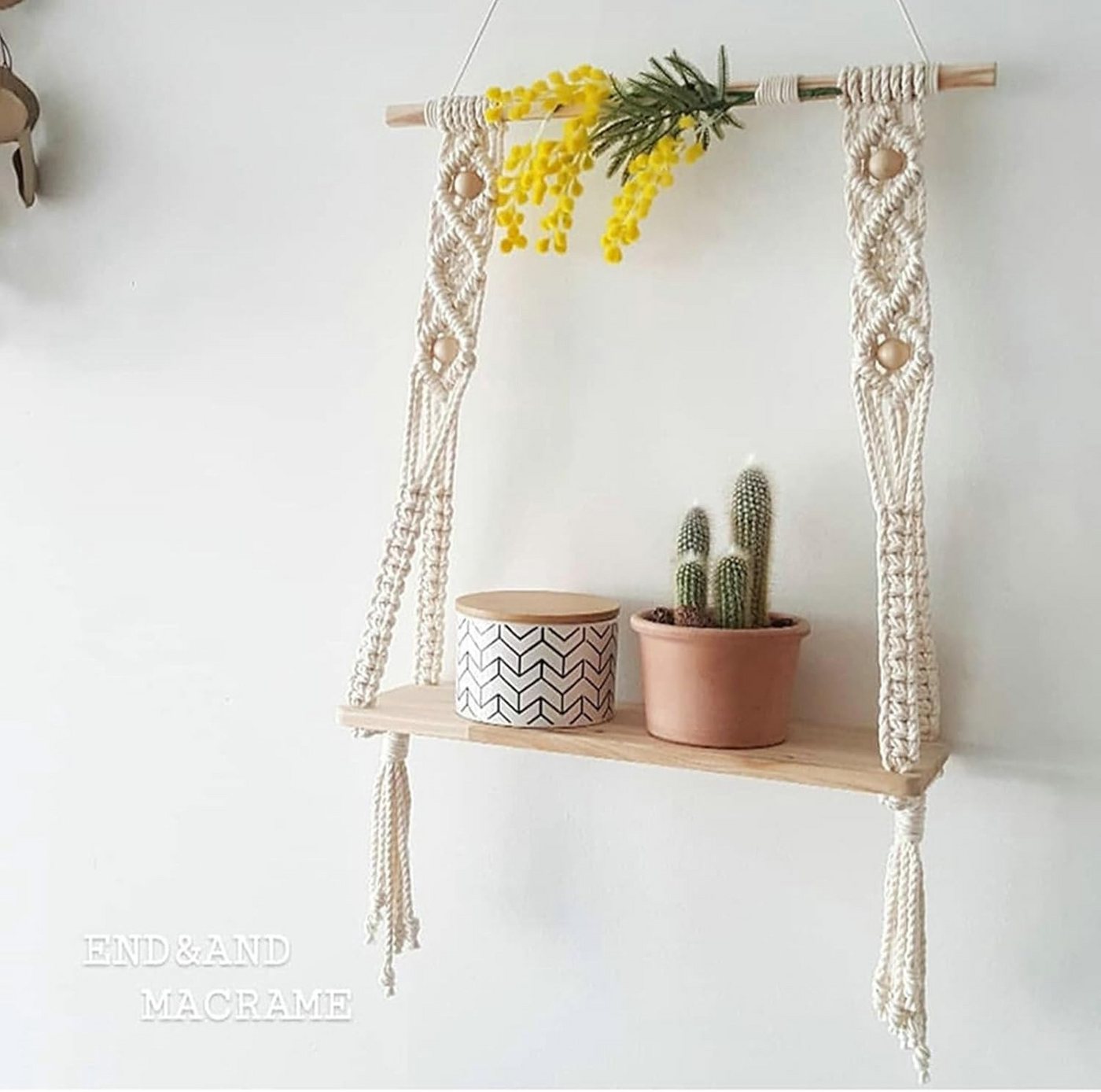 AURIVION Ablageregal Wandregal Holz Makramee Wandbehang Regal Wand Boho Deko Schweberegal, Set 1-tlg., Schweberegal für Balkon Badezimmer Schlafzimmer