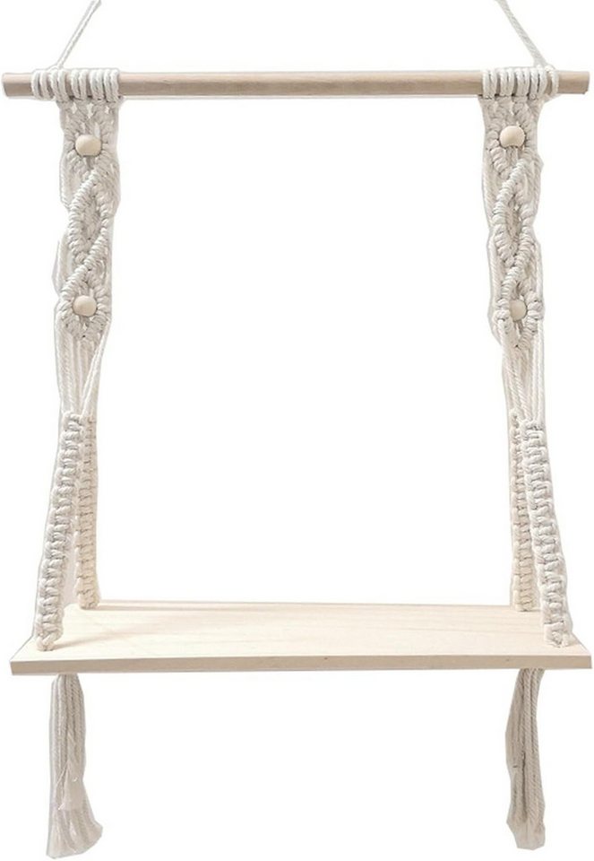 AURIVION Ablageregal Wandregal Holz Makramee Wandbehang Regal Wand Boho Deko Schweberegal, Set 1-tlg., Schweberegal für Balkon Badezimmer Schlafzimmer Bild 2