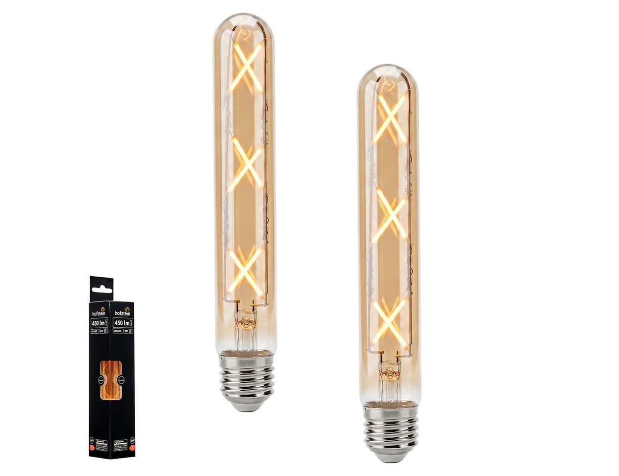 hofstein LED-Leuchtmittel 2er Set Glühbirne Extra Warmweiß dimmbar 5 Watt, 2200 Kelvin, 450 Lumen, Röhre Vintage, Filament, Amber Bild 2