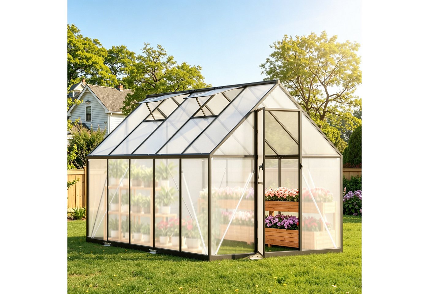 Clanmacy Gewächshaus Aluminium-Gewächshaus 280 × 170 × 195 cm, Schwarz Bild 5