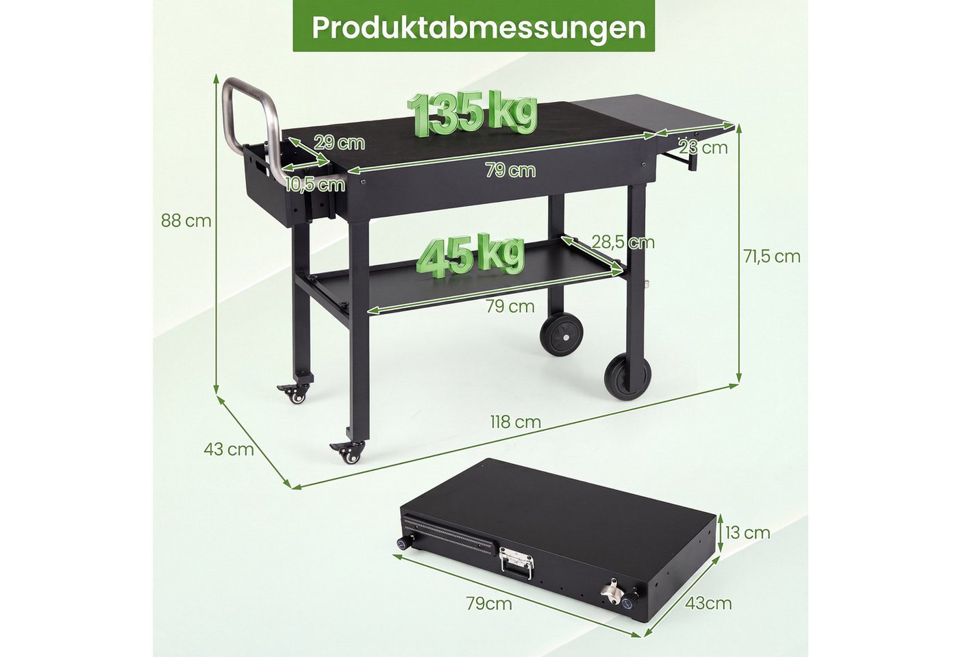 COSTWAY Grillablagetisch, Grillwagen mit klappbarer Tischplatte, seitlicher Ablage Bild 2