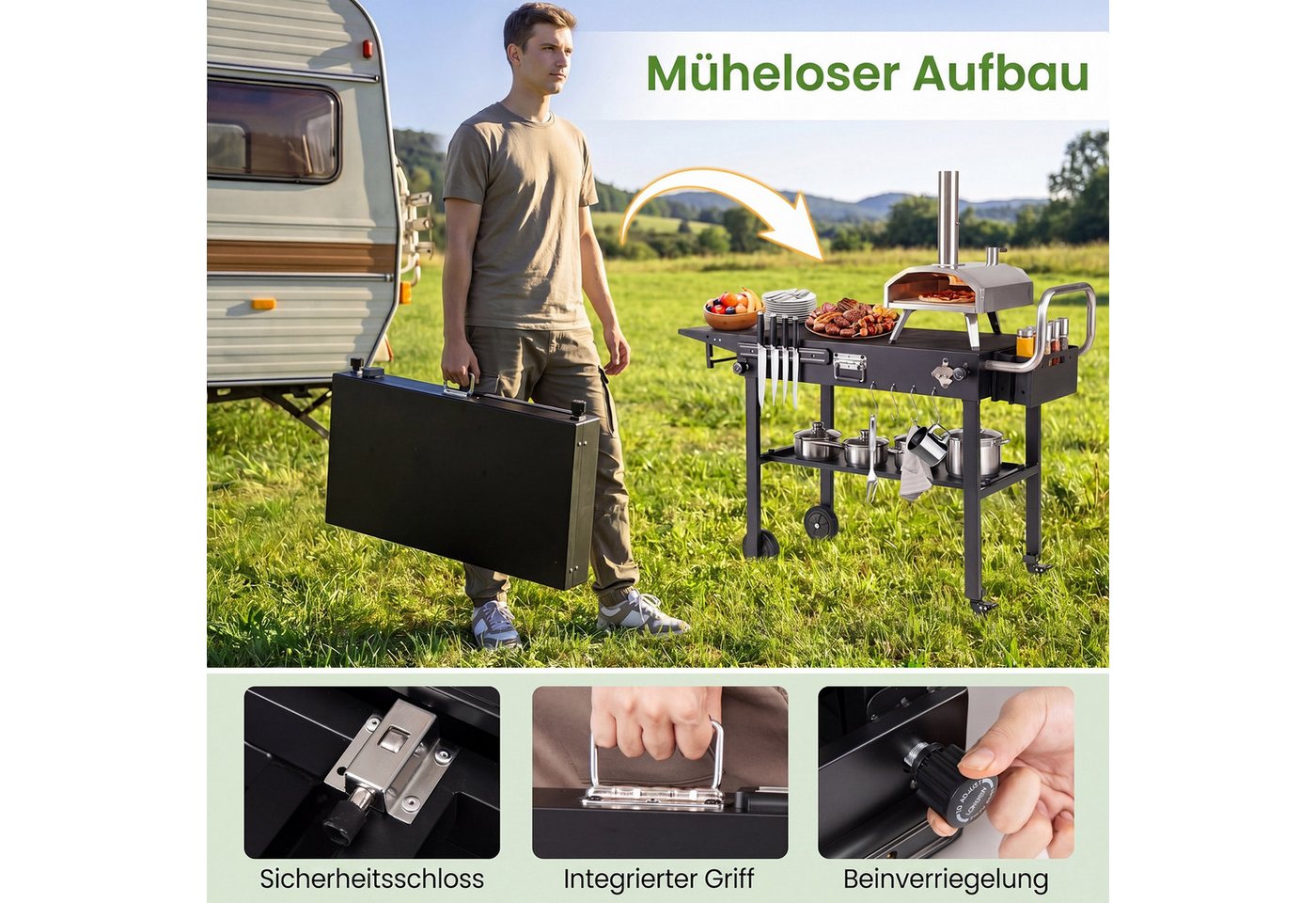 COSTWAY Grillablagetisch, Grillwagen mit klappbarer Tischplatte, seitlicher Ablage Bild 3