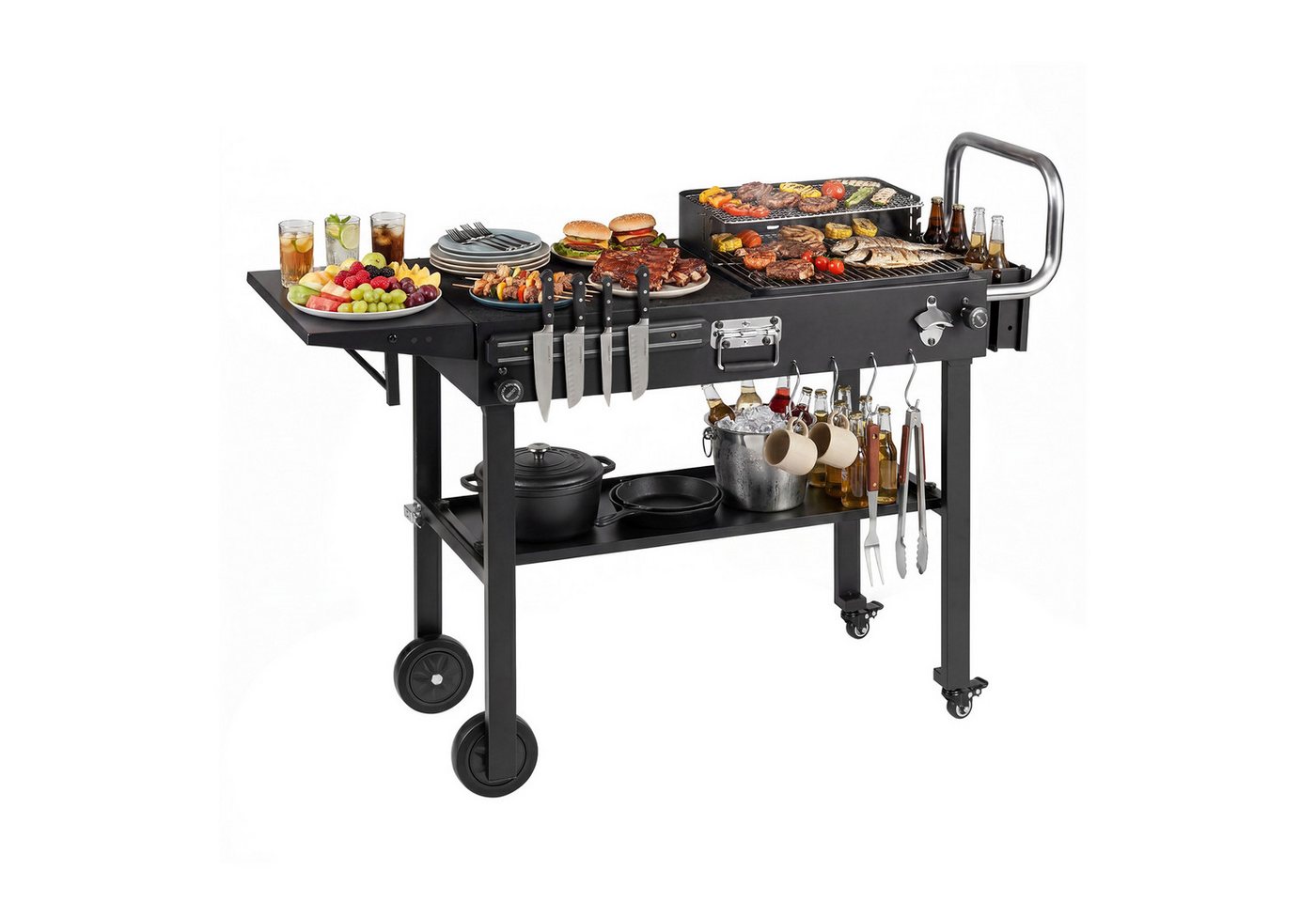 COSTWAY Grillablagetisch, Grillwagen mit klappbarer Tischplatte, seitlicher Ablage Bild 4