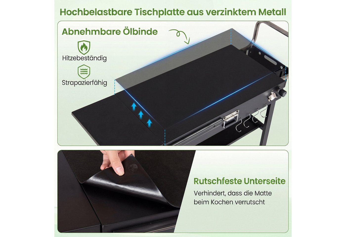 COSTWAY Grillablagetisch, Grillwagen mit klappbarer Tischplatte, seitlicher Ablage Bild 5