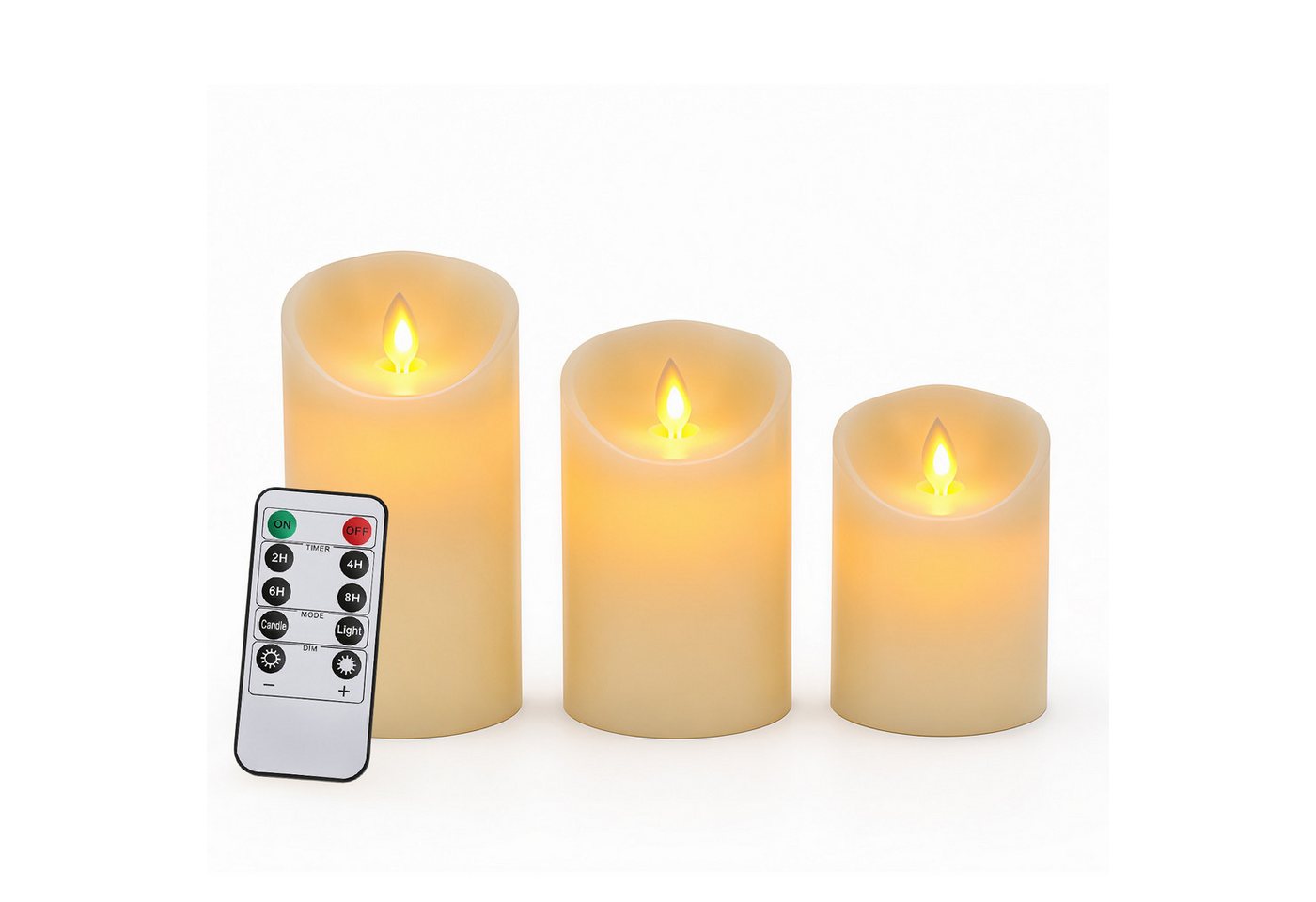 Clanmacy LED-Kerze 3X LED Kerzen Set Flackernd Mit Timerfunktion Fernbedienung Dimmbar, Warmweiß, Ø 7,5 cm × H 10 / 12,5 / 15 cm Bild 4