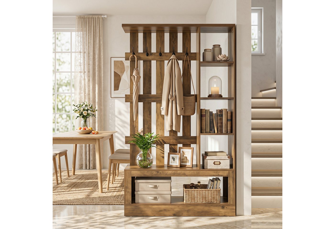 Tribesigns Bücherregal 180cm freistehender Raumteiler, Standregal aus Holz, Holztrennwand