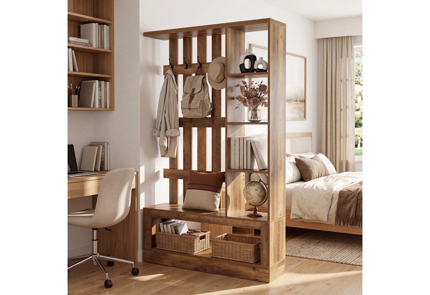 Tribesigns Bücherregal 180cm freistehender Raumteiler, Standregal aus Holz, Holztrennwand Bild 4