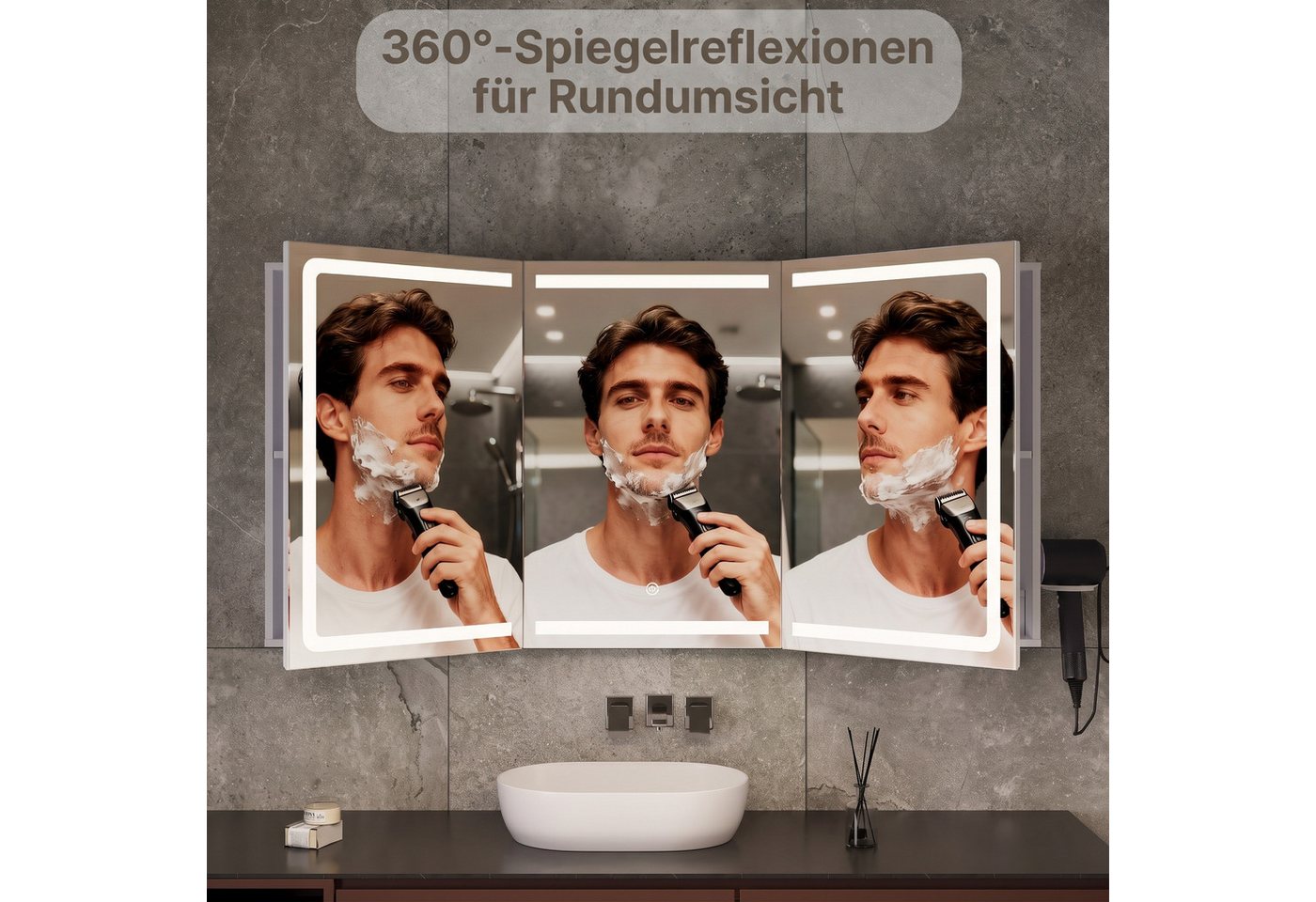 Bealife Spiegelschrank Badezimmerschrank mit LED-Beleuchtung, B:80/100/120CM Bild 3