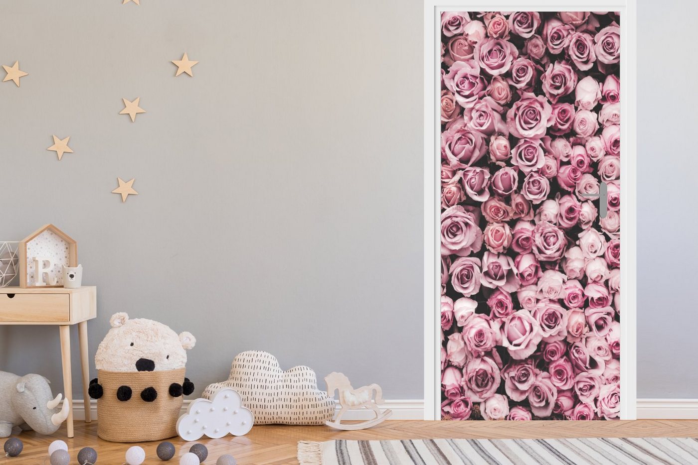 MuchoWow Türtapete Blumen - Rosen - Natur - Rosa - Botanisch, Matt, bedruckt, (1 St), Selbstklebende Tapete, Folie für Möbel, 75x205 cm Bild 2