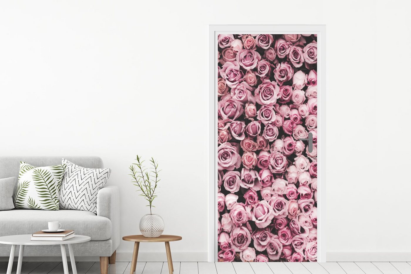 MuchoWow Türtapete Blumen - Rosen - Natur - Rosa - Botanisch, Matt, bedruckt, (1 St), Selbstklebende Tapete, Folie für Möbel, 75x205 cm Bild 4