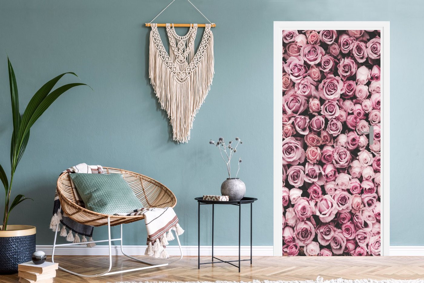 MuchoWow Türtapete Blumen - Rosen - Natur - Rosa - Botanisch, Matt, bedruckt, (1 St), Selbstklebende Tapete, Folie für Möbel, 75x205 cm Bild 5