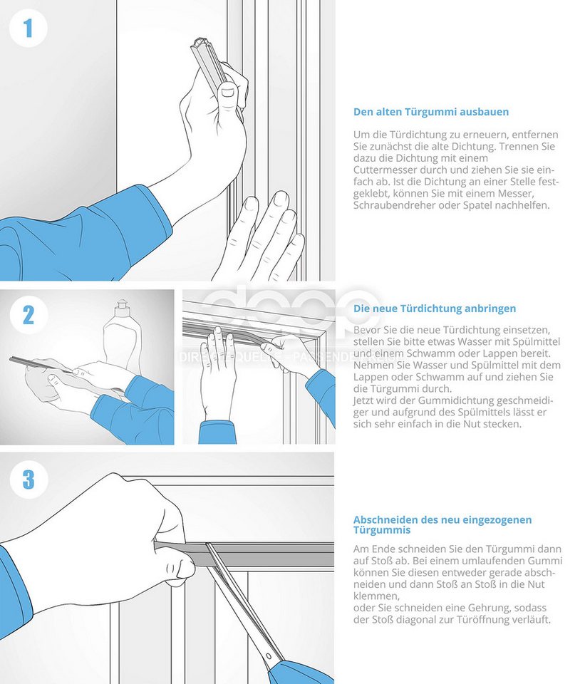 DQ-PP Türdichtband DQ-PP Fensterdichtung, Grau, 10 Meter, PVC Fenster, Gummidichtug, ALUPLAST: S-1559, S-1560 Bild 3