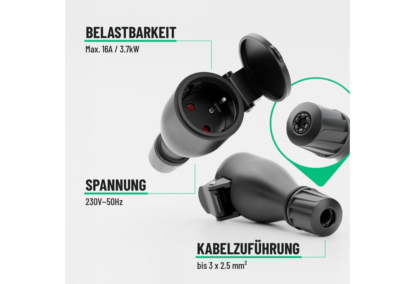 greate. Steckdose Schuko Kupplung 230V Aussenbereich IP54 Schukosteckdose Schukokupplung, 1-St. Bild 3