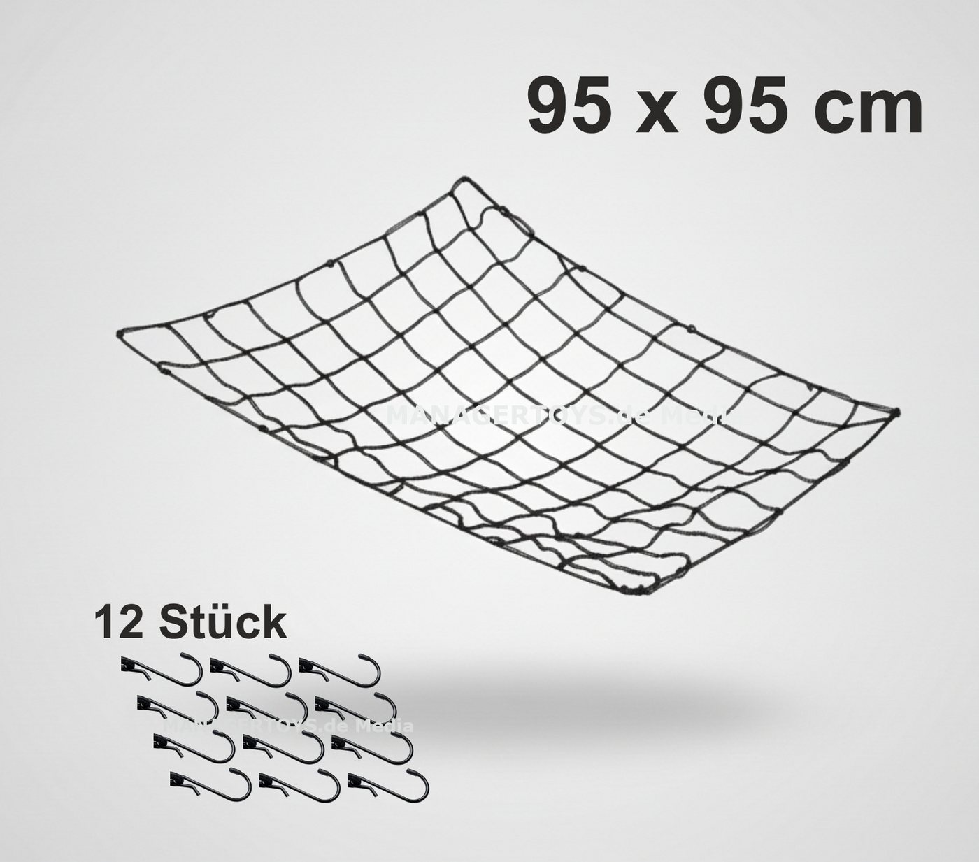 Petex Schutznetz Gepäcknetz Sicherung flexible 95 x 95 cm Kofferraumnetz 12 Haken