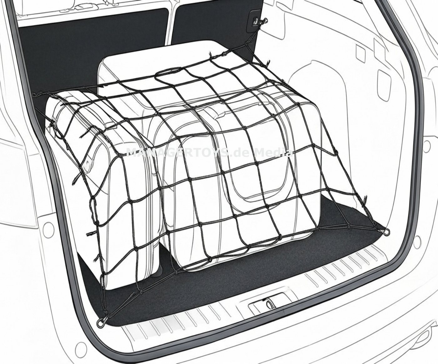 Petex Schutznetz Gepäcknetz Sicherung flexible 95 x 95 cm Kofferraumnetz 12 Haken Bild 5