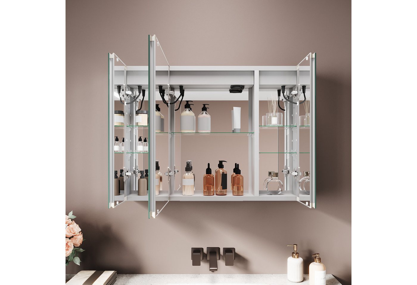 SONNI Spiegelschrank Spiegelschrank Badezimmerschrank 80×60cm Bestseller mit 3-farbiger dimmbarer Beleuchtung Bild 2