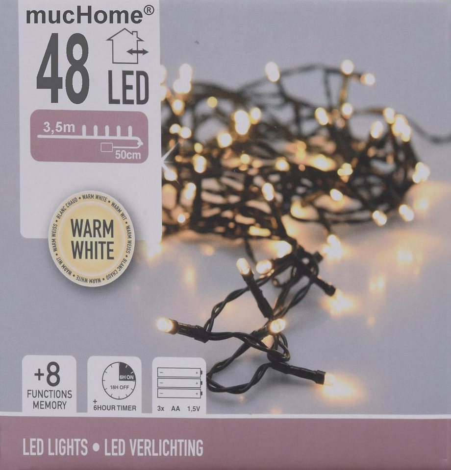mucHome LED-Lichterkette 1,8-14,5 Meter warmweiß Batterie 8 Funktionen inkl. 6-Std Timer Bild 3