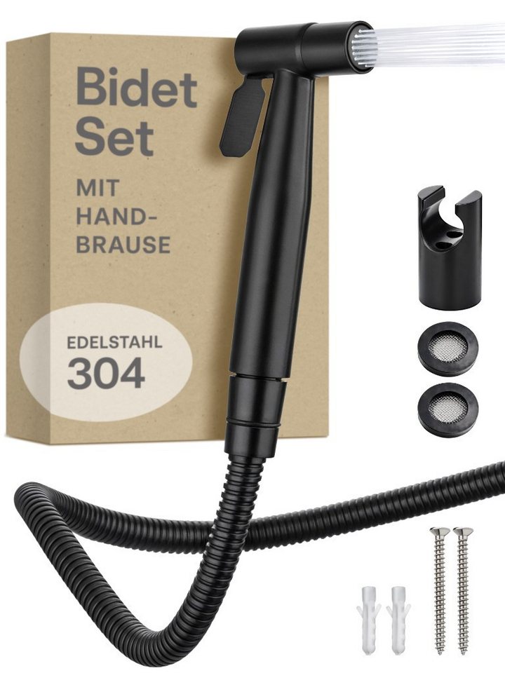 Praknu Bidetarmatur Bidet Set mit Handbrause, Schlauch & Halter Edelstahl Rostfrei (Set, 6-St., Brause mit Brauseschlauch, Halterung, 2 Dichtungen und Montagematerial) Handbrause, Schlauch, Halter rostfreier Edelstahl - inkl. 2 Dichtungen