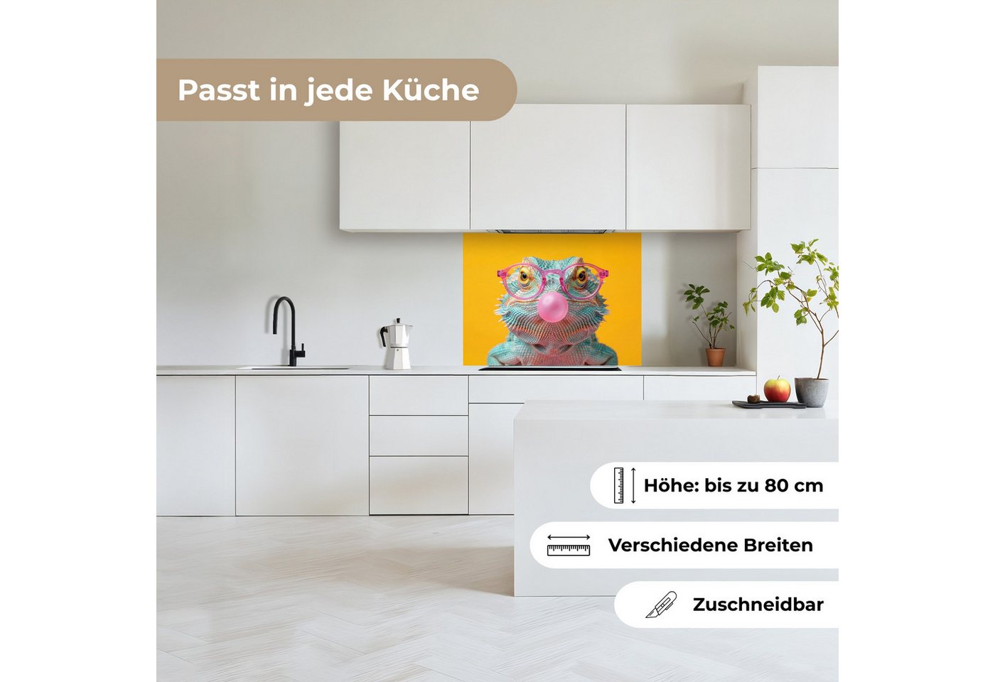 KitchenYeah Küchenrückwand selbstklebend (keine Folie) Chamäleon - Kaugummi - Farbenfroh, (1-tlg), Spritzschutz, Küche, Rückwand, Küchenwand, Küchenfront, 80x60 cm