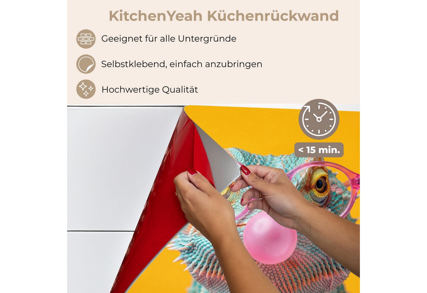 KitchenYeah Küchenrückwand selbstklebend (keine Folie) Chamäleon - Kaugummi - Farbenfroh, (1-tlg), Spritzschutz, Küche, Rückwand, Küchenwand, Küchenfront, 80x60 cm Bild 2