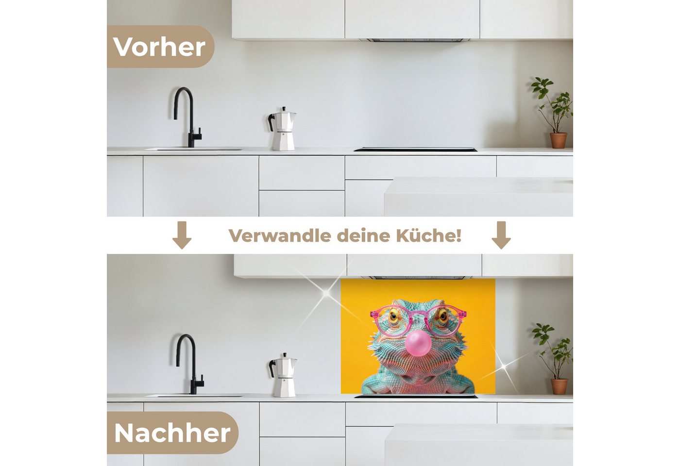KitchenYeah Küchenrückwand selbstklebend (keine Folie) Chamäleon - Kaugummi - Farbenfroh, (1-tlg), Spritzschutz, Küche, Rückwand, Küchenwand, Küchenfront, 80x60 cm Bild 4