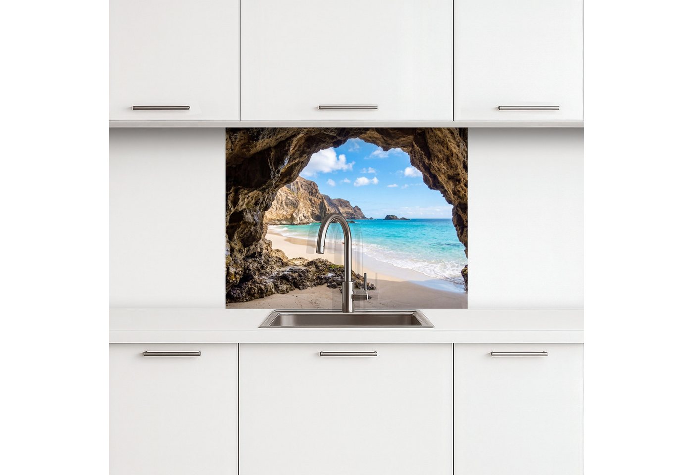 KitchenYeah Küchenrückwand selbstklebend (keine Folie) Höhle - Strand - Meer - Blau, (1-tlg), Spritzschutz, Küche, Rückwand, Küchenwand, Küchenfront, 80x60 cm Bild 5