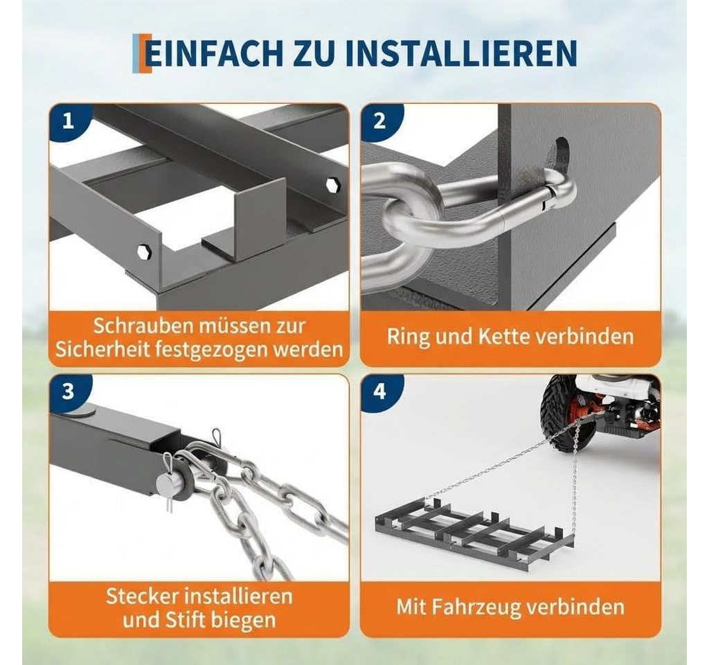 GarveeMore Rasenrechen Schleppegge Für ATV & Traktor – Schwerlast-Straßenharke