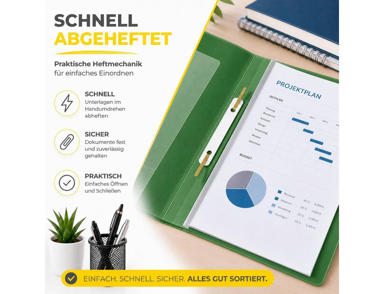 TK Gruppe Schulheft 16x Schnellhefter A4 bunt – Heftmappe transparente Vorderseite