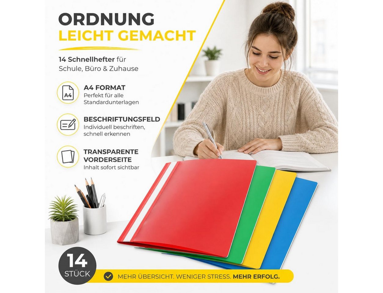 TK Gruppe Schulheft 16x Schnellhefter A4 bunt – Heftmappe transparente Vorderseite Bild 3