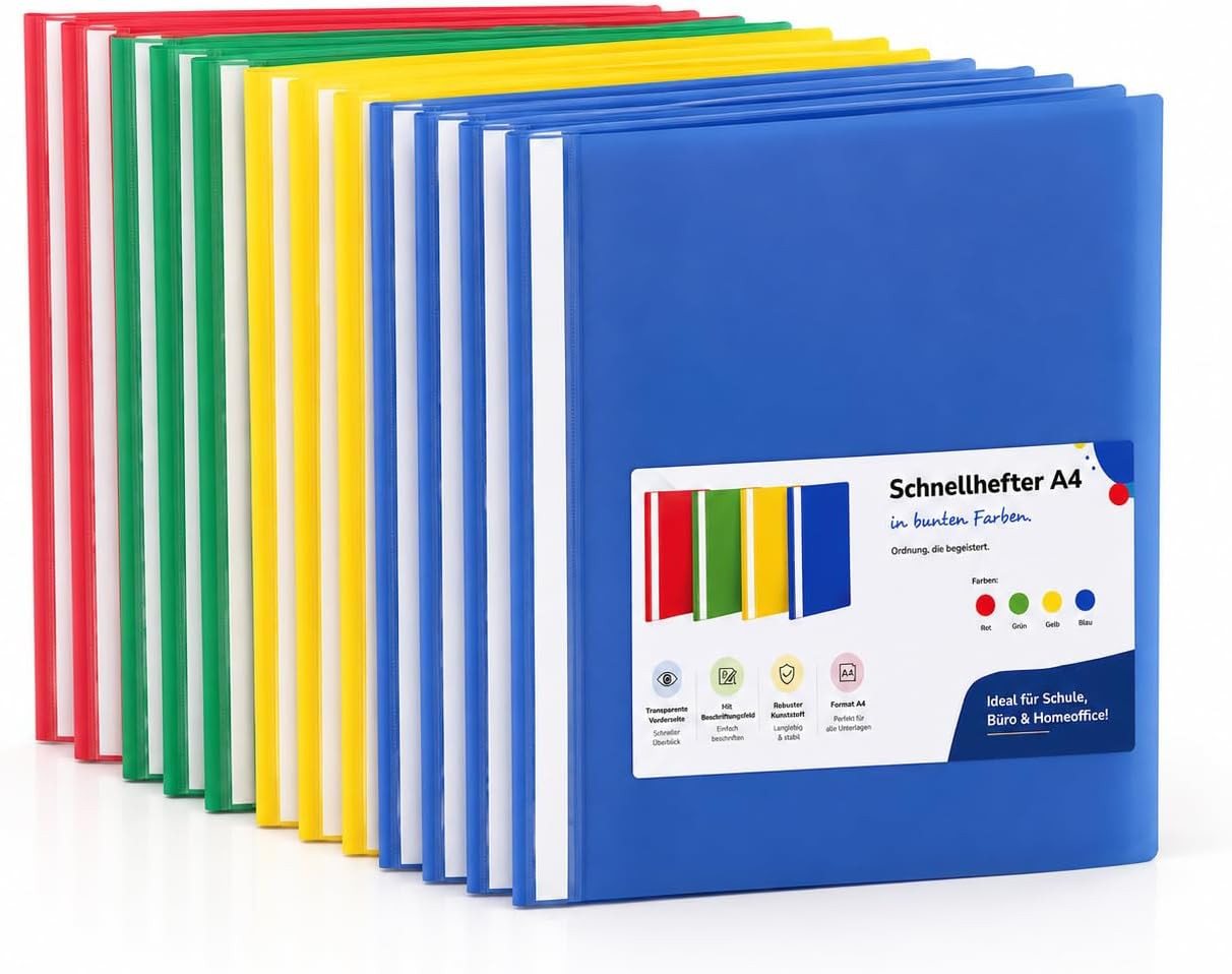 TK Gruppe Schulheft 16x Schnellhefter A4 bunt – Heftmappe transparente Vorderseite Bild 5